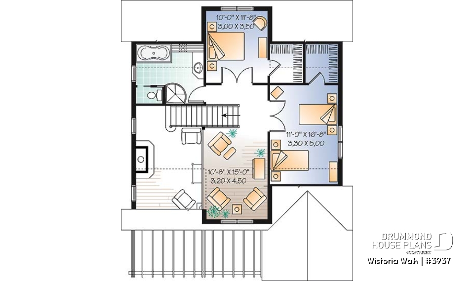 2nd level - 3 bedroom country cottage with mezzanine and open floor plan concept - Wisteria Walk