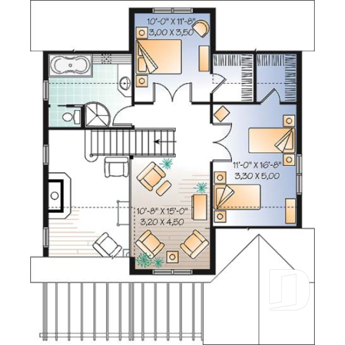 2nd level - 3 bedroom country cottage with mezzanine and open floor plan concept - Wisteria Walk