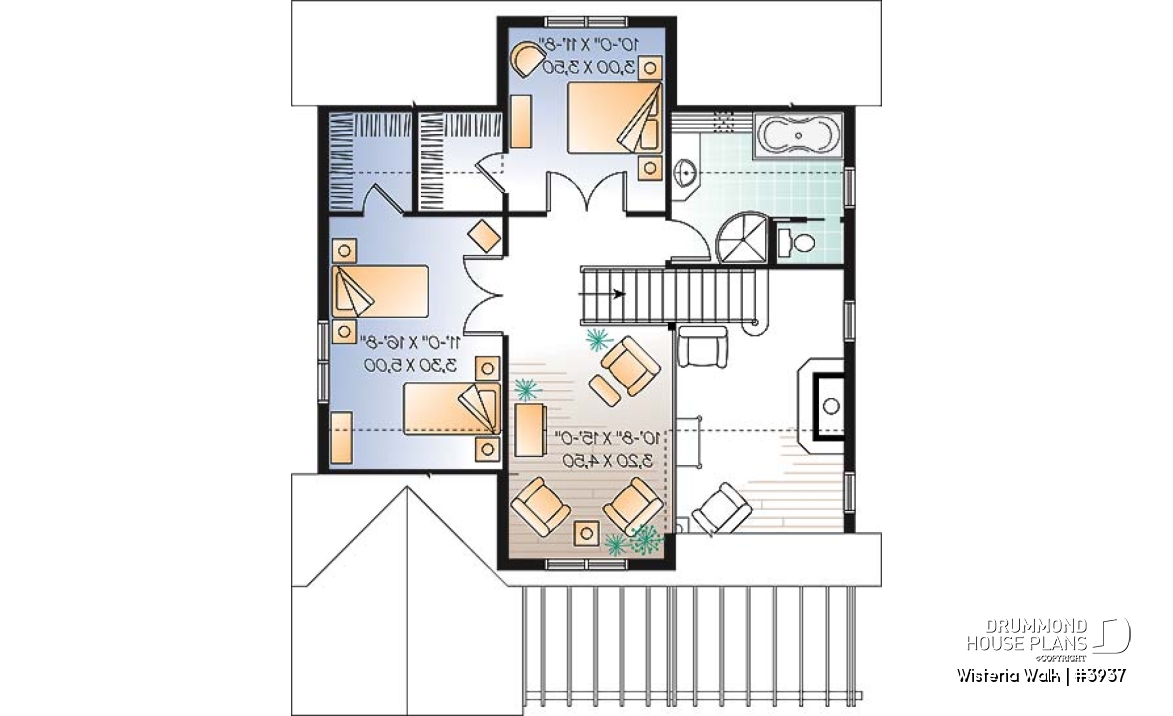 2nd level - 3 bedroom country cottage with mezzanine and open floor plan concept - Wisteria Walk