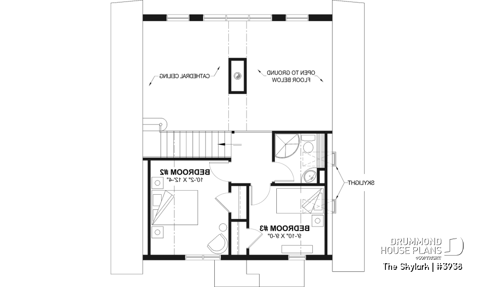 2nd level - A-Frame cabin house plan with 3 beds, 2 baths, mezzanine and open floor plan layout - The Skylark
