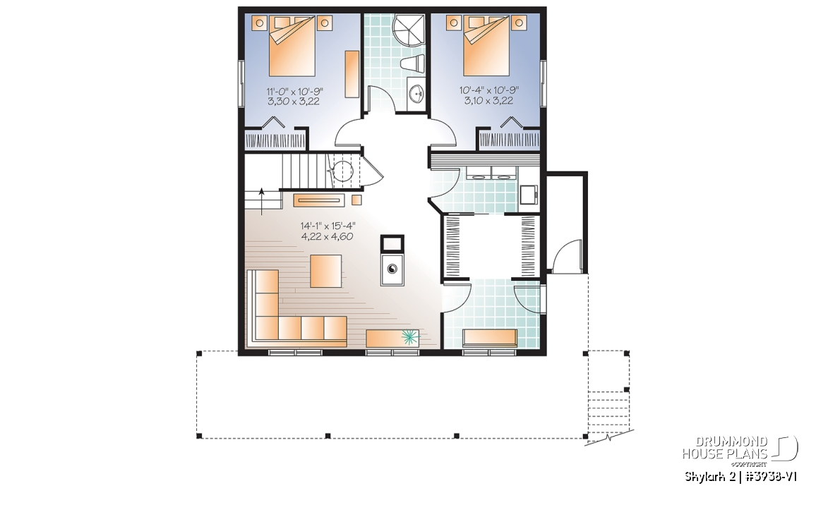 Basement - 3 to 5 bedroom Rustic A-Frame house plan, open living dining, fireplace, mezzanine &amp; large terrace - Skylark 2