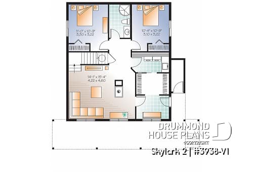 Basement - 3 to 5 bedroom Rustic A-Frame house plan, open living dining, fireplace, mezzanine & large terrace - Skylark 2