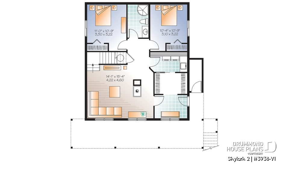 Basement - 3 to 5 bedroom Rustic A-Frame house plan, open living dining, fireplace, mezzanine &amp; large terrace - Skylark 2