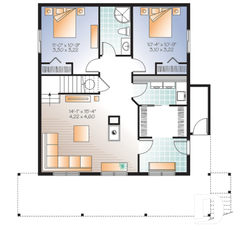 Basement - 3 to 5 bedroom Rustic A-Frame house plan, open living dining, fireplace, mezzanine & large terrace - Skylark 2
