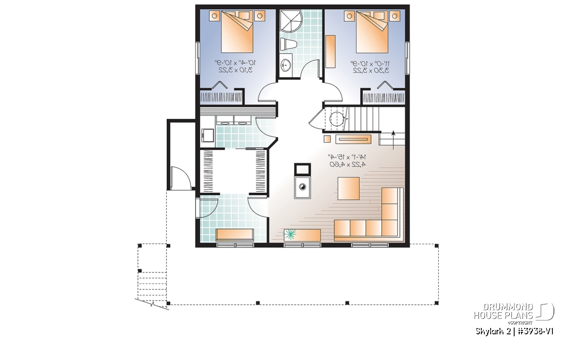 Basement - 3 to 5 bedroom Rustic A-Frame house plan, open living dining, fireplace, mezzanine &amp; large terrace - Skylark 2