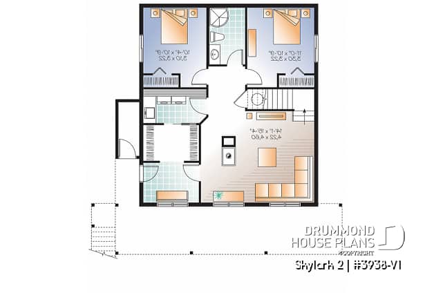 Basement - 3 to 5 bedroom Rustic A-Frame house plan, open living dining, fireplace, mezzanine & large terrace - Skylark 2