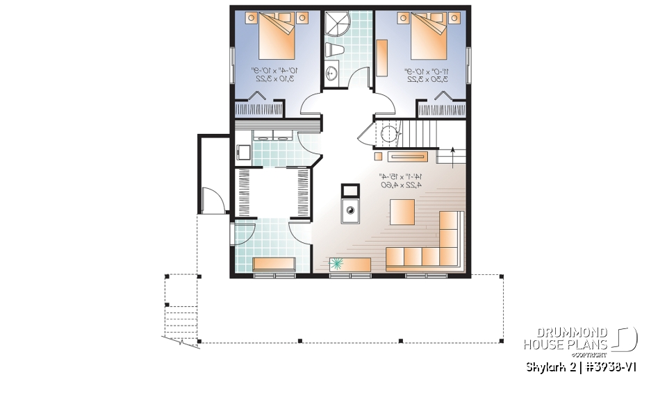 Basement - 3 to 5 bedroom Rustic A-Frame house plan, open living dining, fireplace, mezzanine &amp; large terrace - Skylark 2