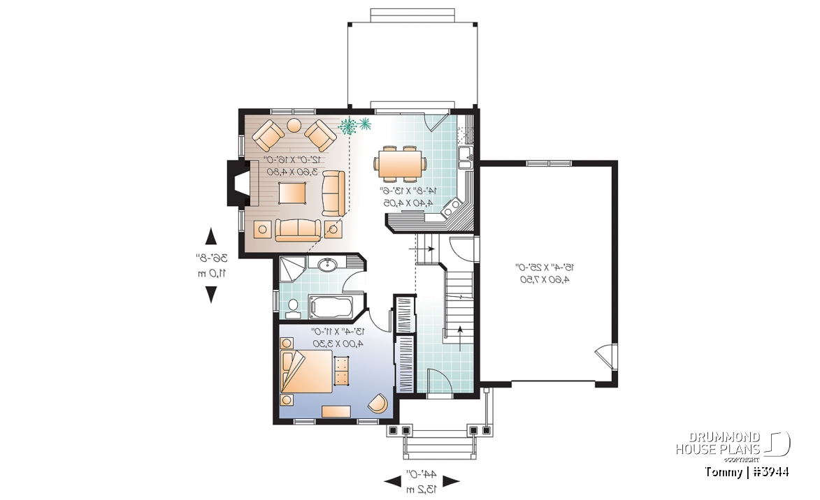 1st level - 3 bedroom panoramic view transitional home plan with pergola, mezzanine and garage - Tommy