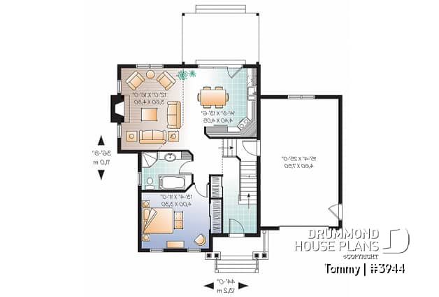 1st level - 3 bedroom panoramic view transitional home plan with pergola, mezzanine and garage - Tommy