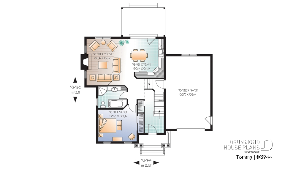 1st level - 3 bedroom panoramic view transitional home plan with pergola, mezzanine and garage - Tommy