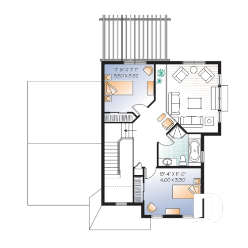 2nd level - 3 bedroom panoramic view transitional home plan with pergola, mezzanine and garage - Tommy