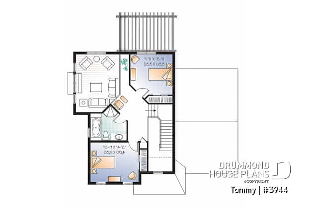 2nd level - 3 bedroom panoramic view transitional home plan with pergola, mezzanine and garage - Tommy