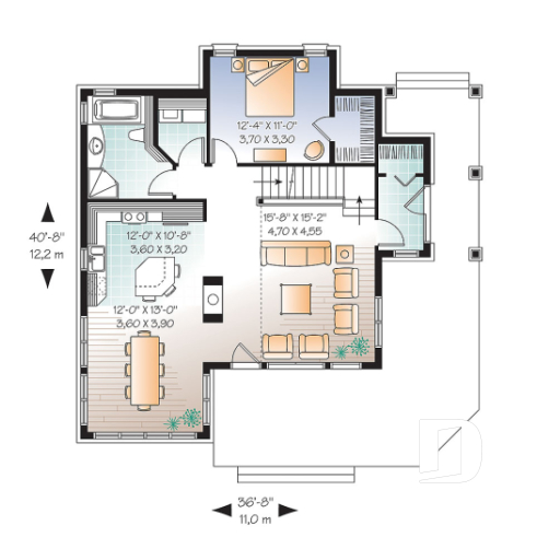 1st level - Open floor plan lakefront Country Cottage, master bedroom on main, double sided fireplace & covered terrace - Suncrest