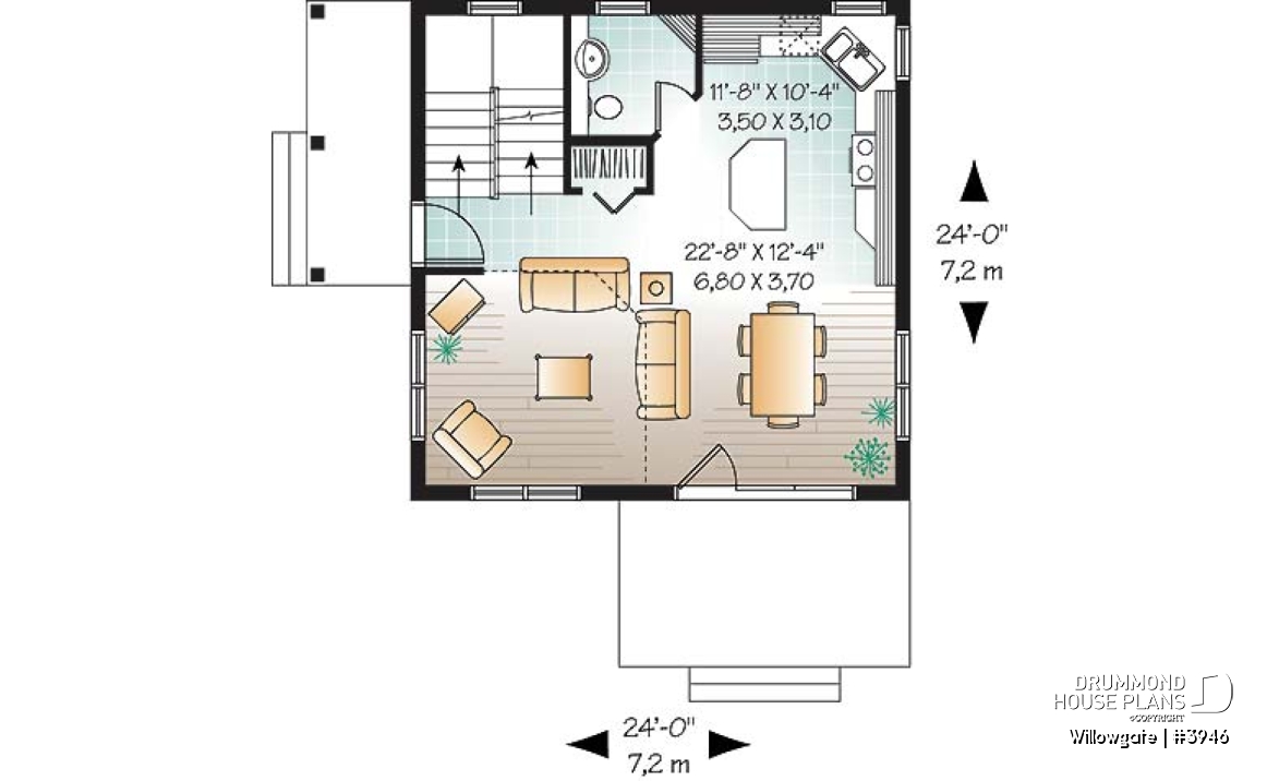 1st level - Small 2 bedroom modern style cabin design with mezzanine and cathedral ceiling, affordable construction - Willowgate