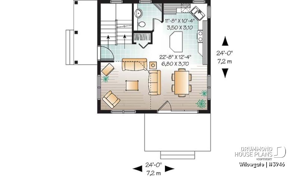 1st level - Small 2 bedroom modern style cabin design with mezzanine and cathedral ceiling, affordable construction - Willowgate