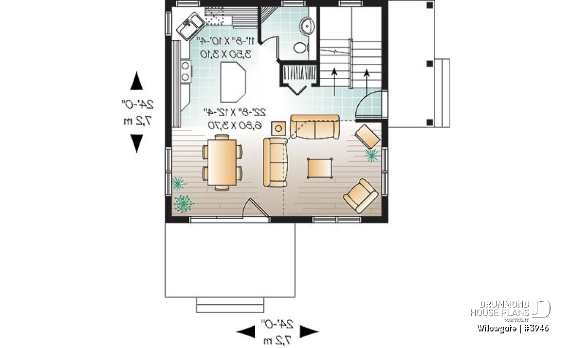 1st level - Small 2 bedroom modern style cabin design with mezzanine and cathedral ceiling, affordable construction - Willowgate