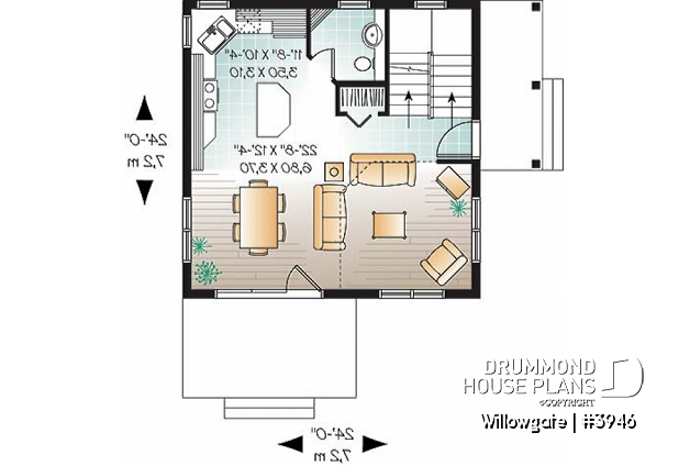 1st level - 2 bedroom modern style cottage design, with mezzanine and cathedral ceiling, affordable construction - Willowgate