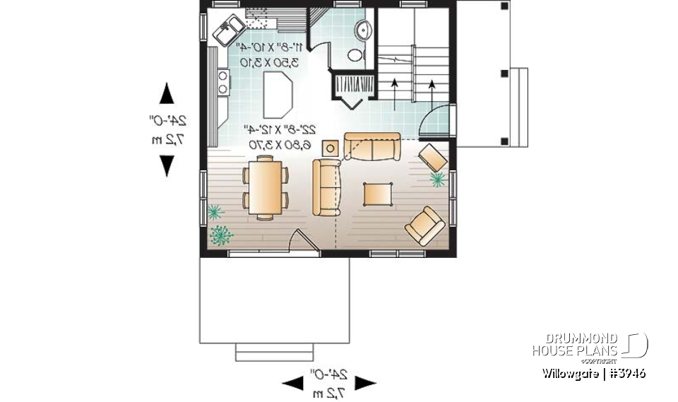 1st level - Small 2 bedroom modern style cabin design with mezzanine and cathedral ceiling, affordable construction - Willowgate