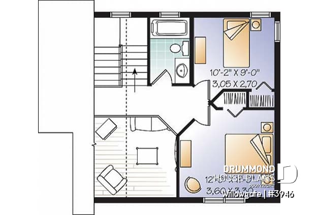 2nd level - 2 bedroom modern style cottage design, with mezzanine and cathedral ceiling, affordable construction - Willowgate