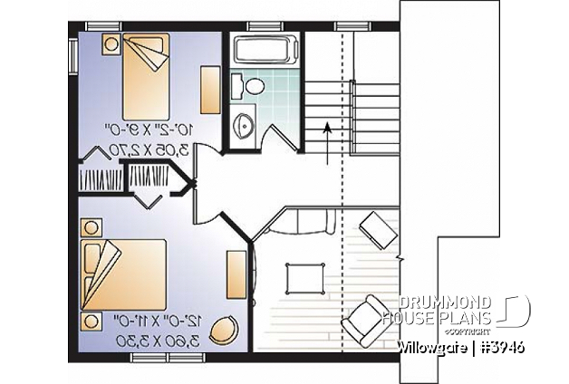 2nd level - 2 bedroom modern style cottage design, with mezzanine and cathedral ceiling, affordable construction - Willowgate