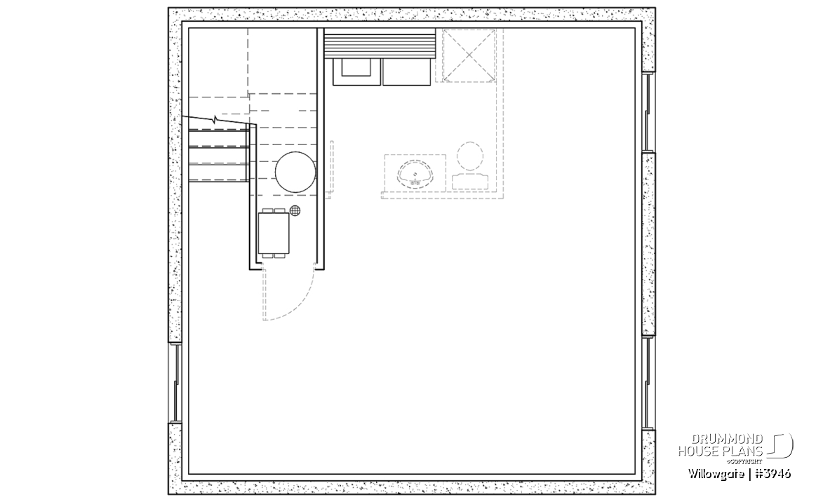 Basement - Small 2 bedroom modern style cabin design with mezzanine and cathedral ceiling, affordable construction - Willowgate