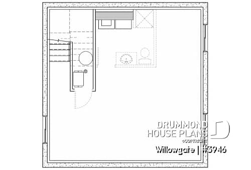 Basement - 2 bedroom modern style cottage design, with mezzanine and cathedral ceiling, affordable construction - Willowgate