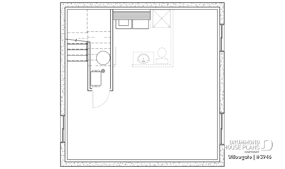 Basement - Small 2 bedroom modern style cabin design with mezzanine and cathedral ceiling, affordable construction - Willowgate