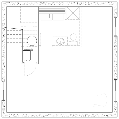 Basement - Small 2 bedroom modern style cabin design with mezzanine and cathedral ceiling, affordable construction - Willowgate