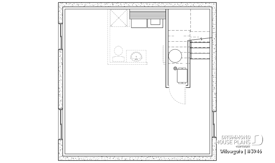 Basement - Small 2 bedroom modern style cabin design with mezzanine and cathedral ceiling, affordable construction - Willowgate