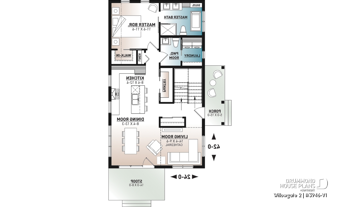 1st level - Modern Scandinavian Cottage Home Plan, 3 Beds, Master Suite on Main Floor, Lots of Natural Light, Mezzanine - Willowgate 2
