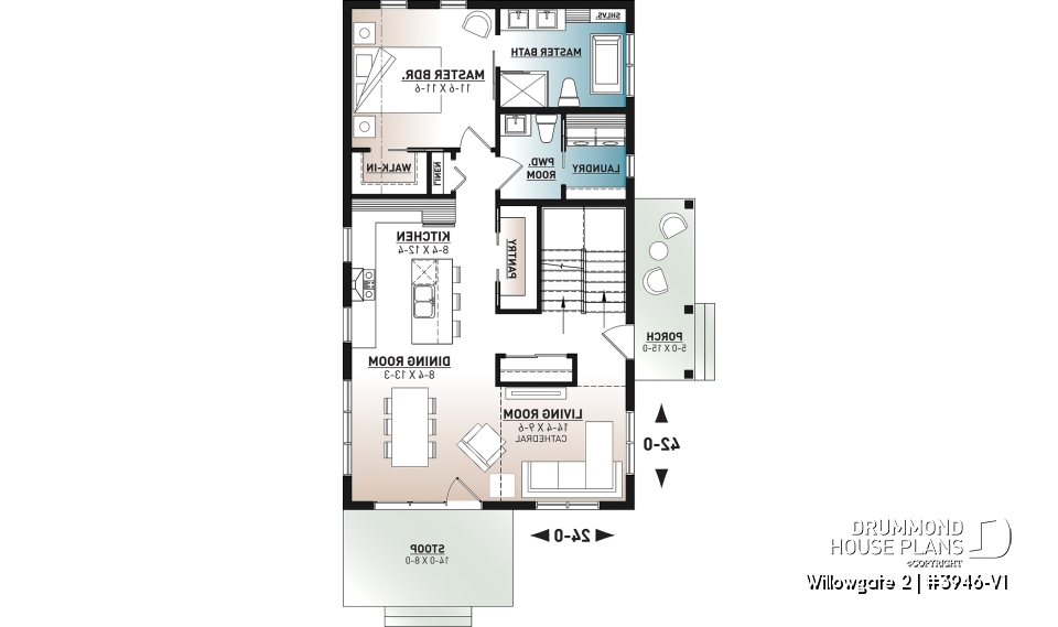 1st level - Modern Scandinavian Cottage Home Plan, 3 Beds, Master Suite on Main Floor, Lots of Natural Light, Mezzanine - Willowgate 2