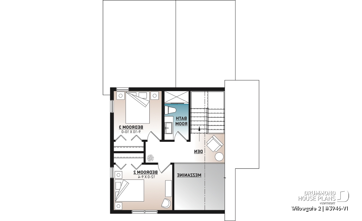 2nd level - Modern Scandinavian Cottage Home Plan, 3 Beds, Master Suite on Main Floor, Lots of Natural Light, Mezzanine - Willowgate 2