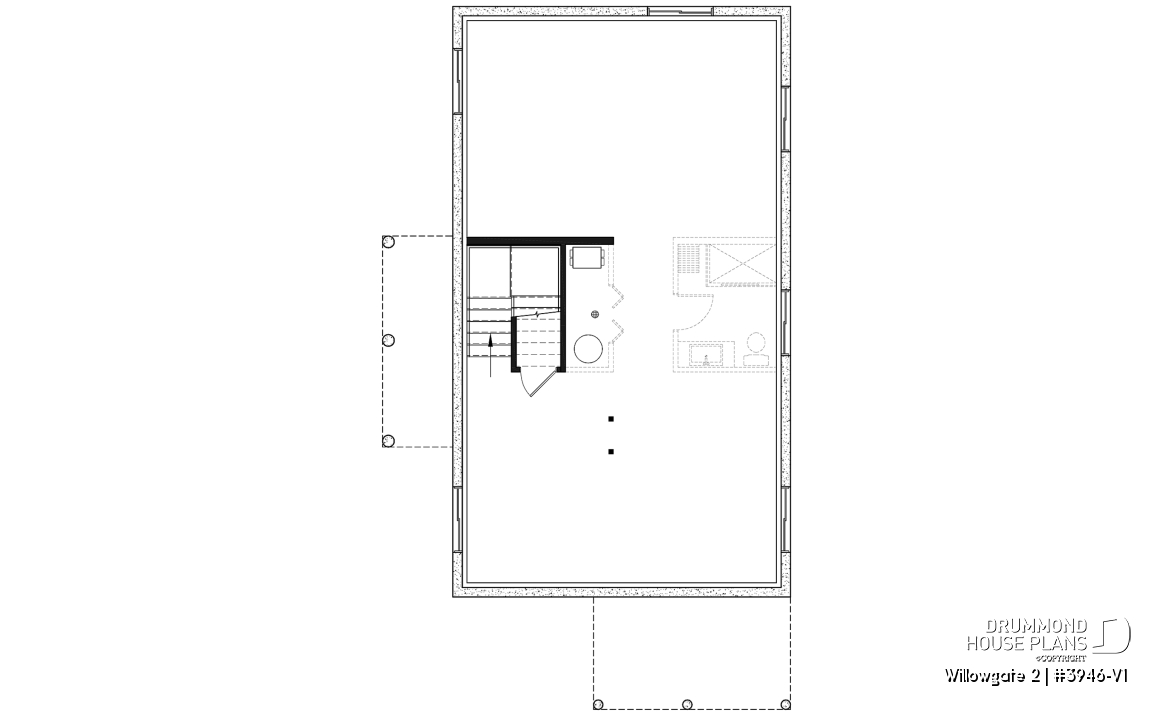 Basement - Modern Scandinavian Cottage Home Plan, 3 Beds, Master Suite on Main Floor, Lots of Natural Light, Mezzanine - Willowgate 2