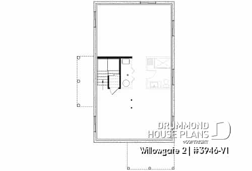 Basement - Modern cottage house plan, 3 bedrooms, master suite on main floor, lots of natural light, mezzanine - Willowgate 2
