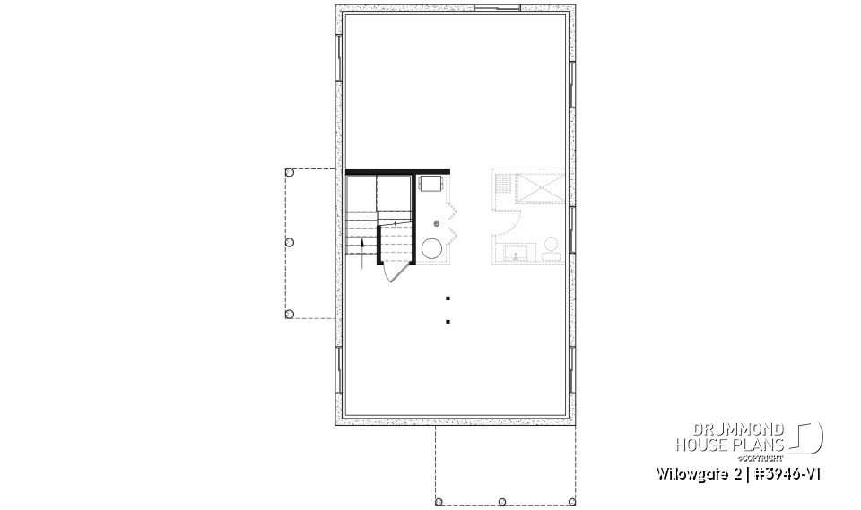 Basement - Modern Scandinavian Cottage Home Plan, 3 Beds, Master Suite on Main Floor, Lots of Natural Light, Mezzanine - Willowgate 2