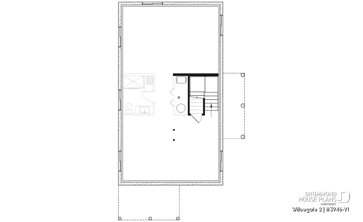 Basement - Modern Scandinavian Cottage Home Plan, 3 Beds, Master Suite on Main Floor, Lots of Natural Light, Mezzanine - Willowgate 2