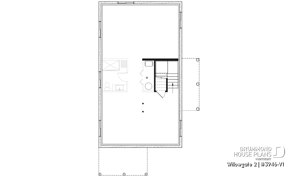 Basement - Modern Scandinavian Cottage Home Plan, 3 Beds, Master Suite on Main Floor, Lots of Natural Light, Mezzanine - Willowgate 2