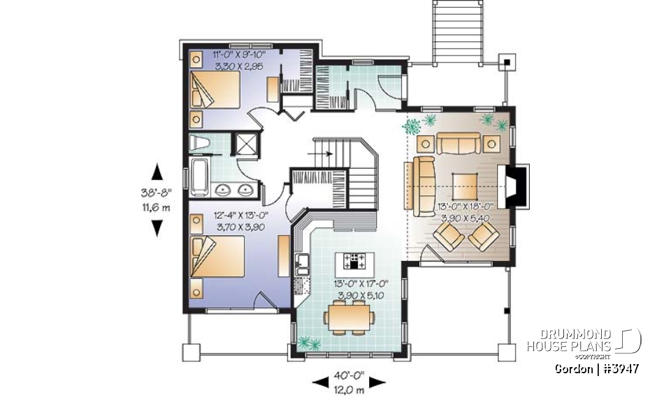 1st level - 2 storey Northwest style cottage plan, 2-4 beds, fireplace, balconies, walkout basement, 9' ceiling on main - Gordon