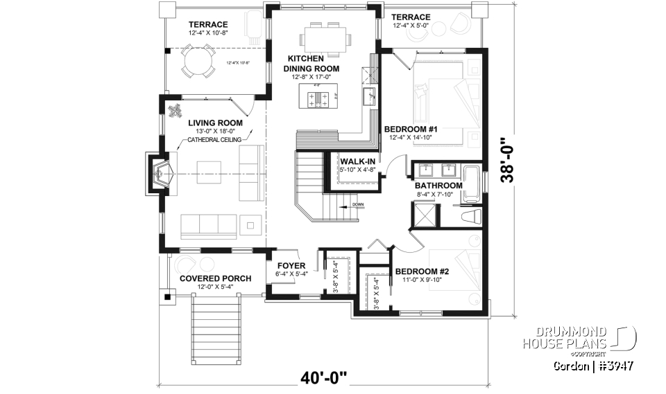 1st level - 2 storey Northwest style cottage plan, 2-4 beds, fireplace, balconies, walkout basement, 9' ceiling on main - Gordon