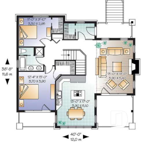 1st level - 2 storey Northwest style cottage plan, 2-4 beds, fireplace, balconies, walkout basement, 9' ceiling on main - Gordon