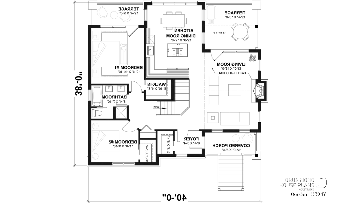 1st level - Walkout Basement Ranch House Plan, 2 to 4 bedrooms and large patio - Gordon