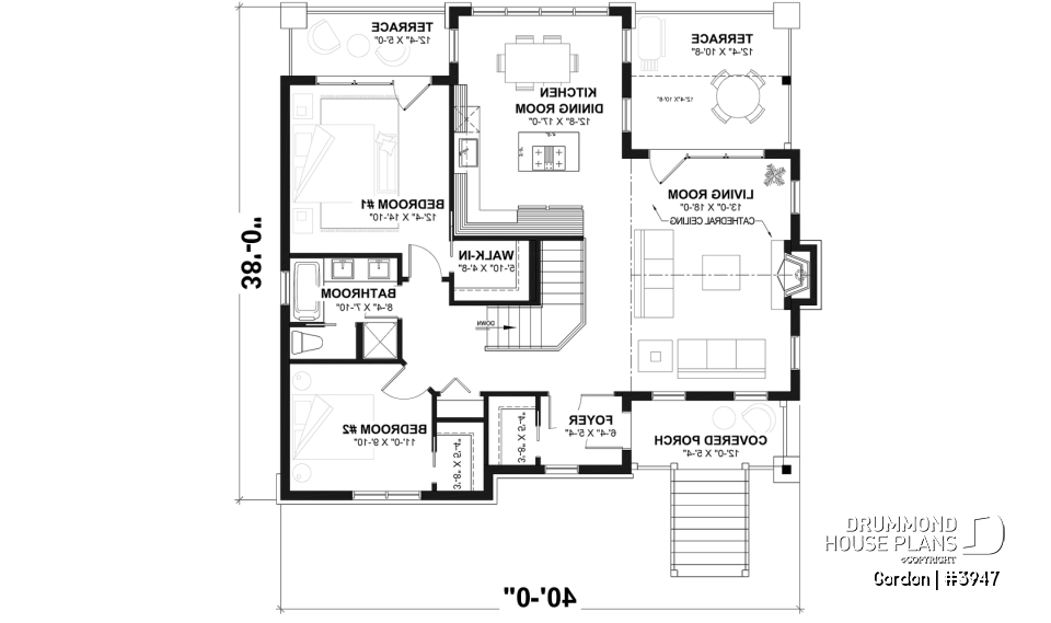 1st level - Walkout Basement Ranch House Plan, 2 to 4 bedrooms and large patio - Gordon