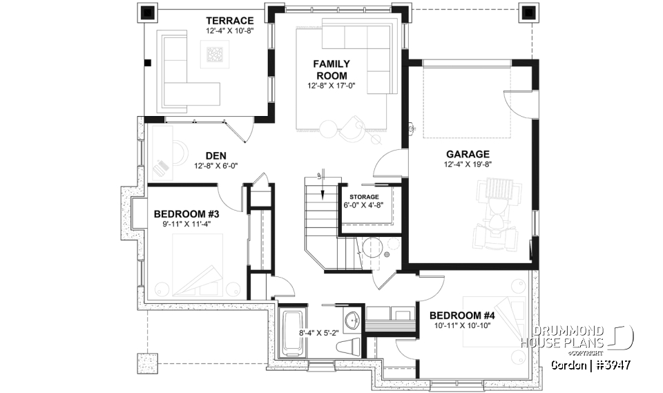 Finished basement - 2 storey Northwest style cottage plan, 2-4 beds, fireplace, balconies, walkout basement, 9' ceiling on main - Gordon