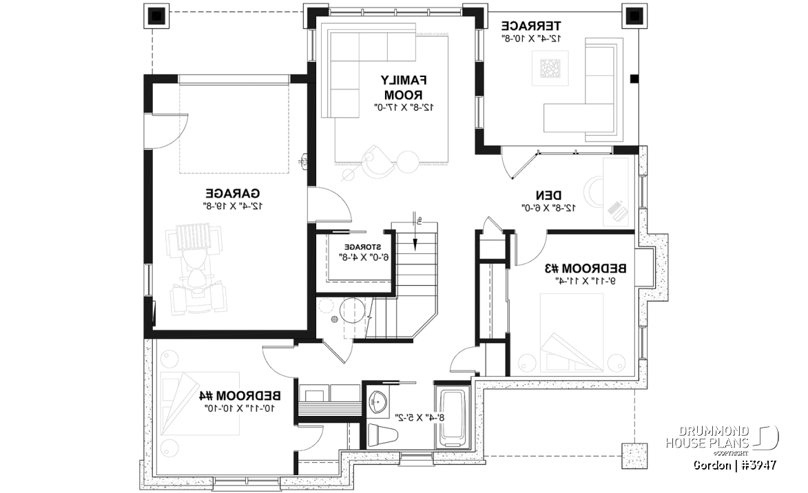 Finished basement - Walkout Basement Ranch House Plan, 2 to 4 bedrooms and large patio - Gordon
