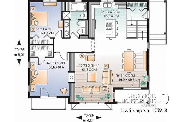 1st level - Panoramic 4 bedroom lakefront or mountain house plan, reverse floor plans, 2-car garage - Southampton