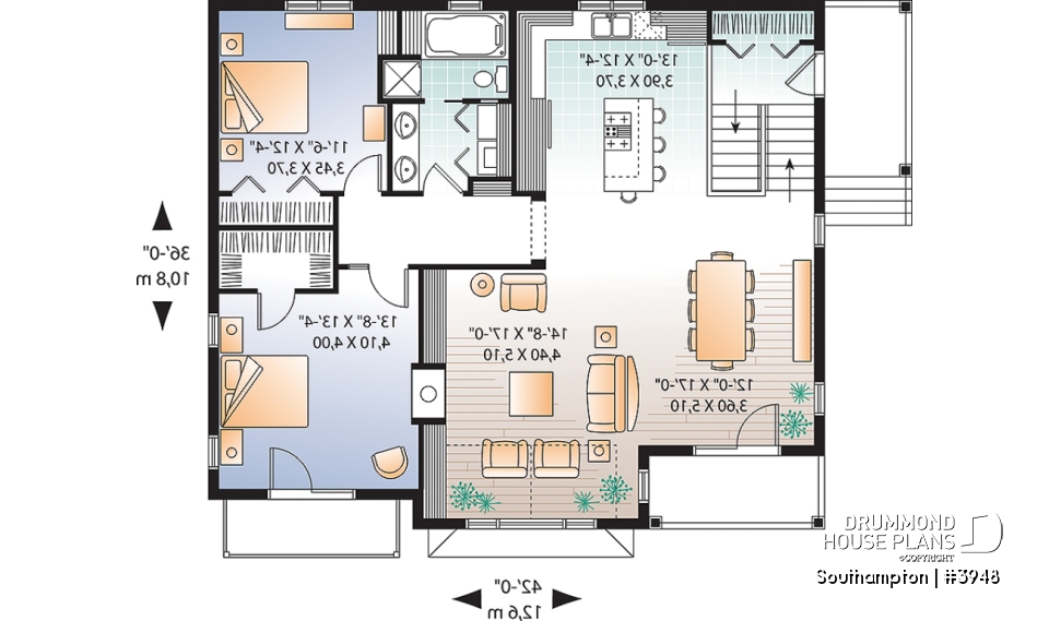 1st level - Panoramic 4 bedroom lakefront or mountain house plan, reverse floor plans, 2-car garage - Southampton