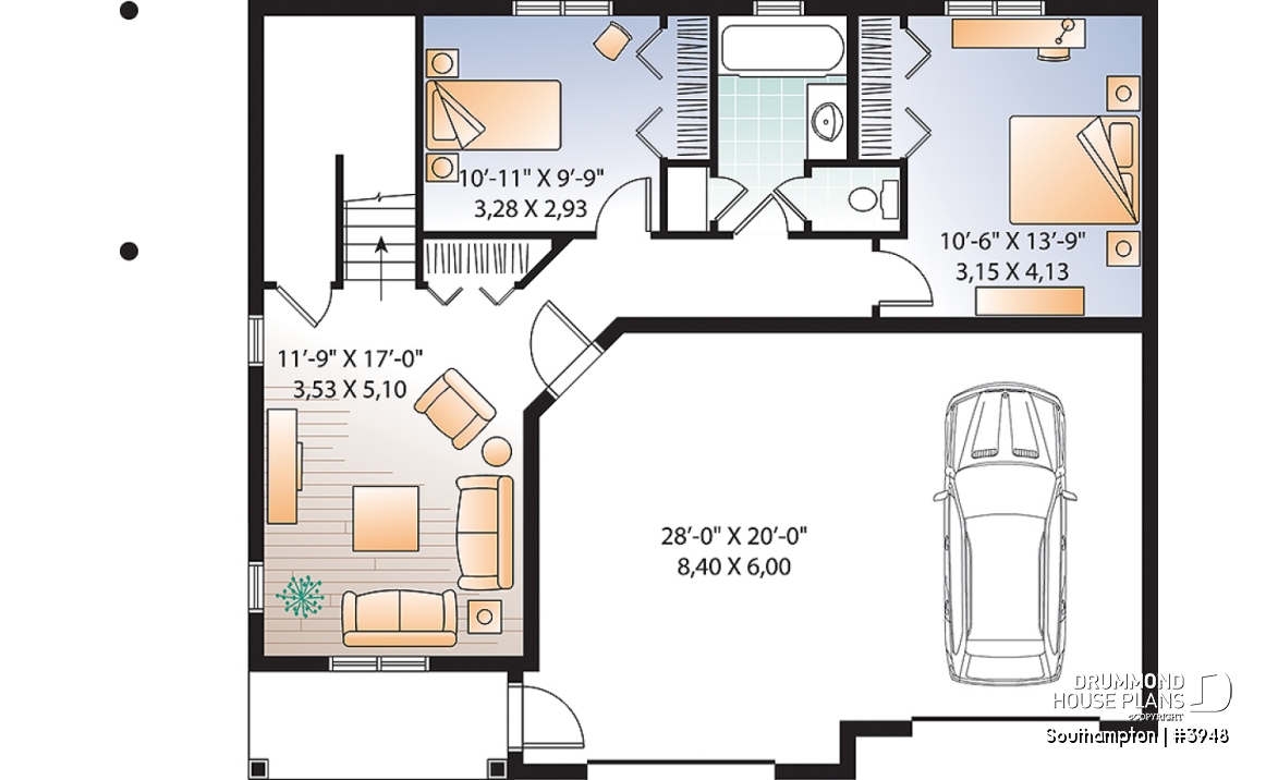 Basement - Panoramic 4 bedroom lakefront or mountain house plan, reverse floor plans, 2-car garage - Southampton