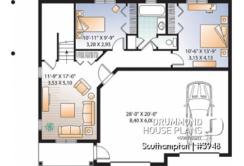 Basement - Panoramic 4 bedroom lakefront or mountain house plan, reverse floor plans, 2-car garage - Southampton