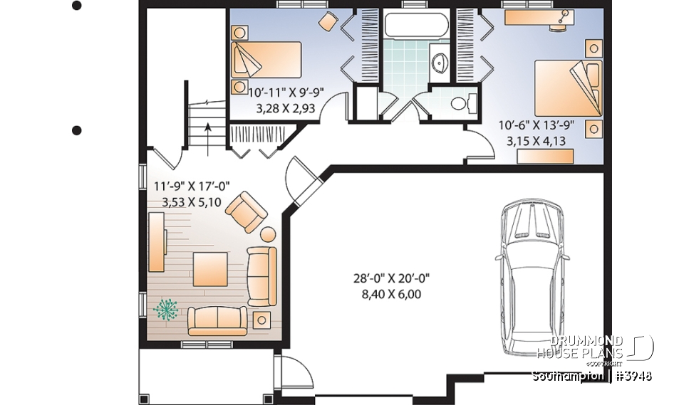 Basement - Panoramic 4 bedroom lakefront or mountain house plan, reverse floor plans, 2-car garage - Southampton