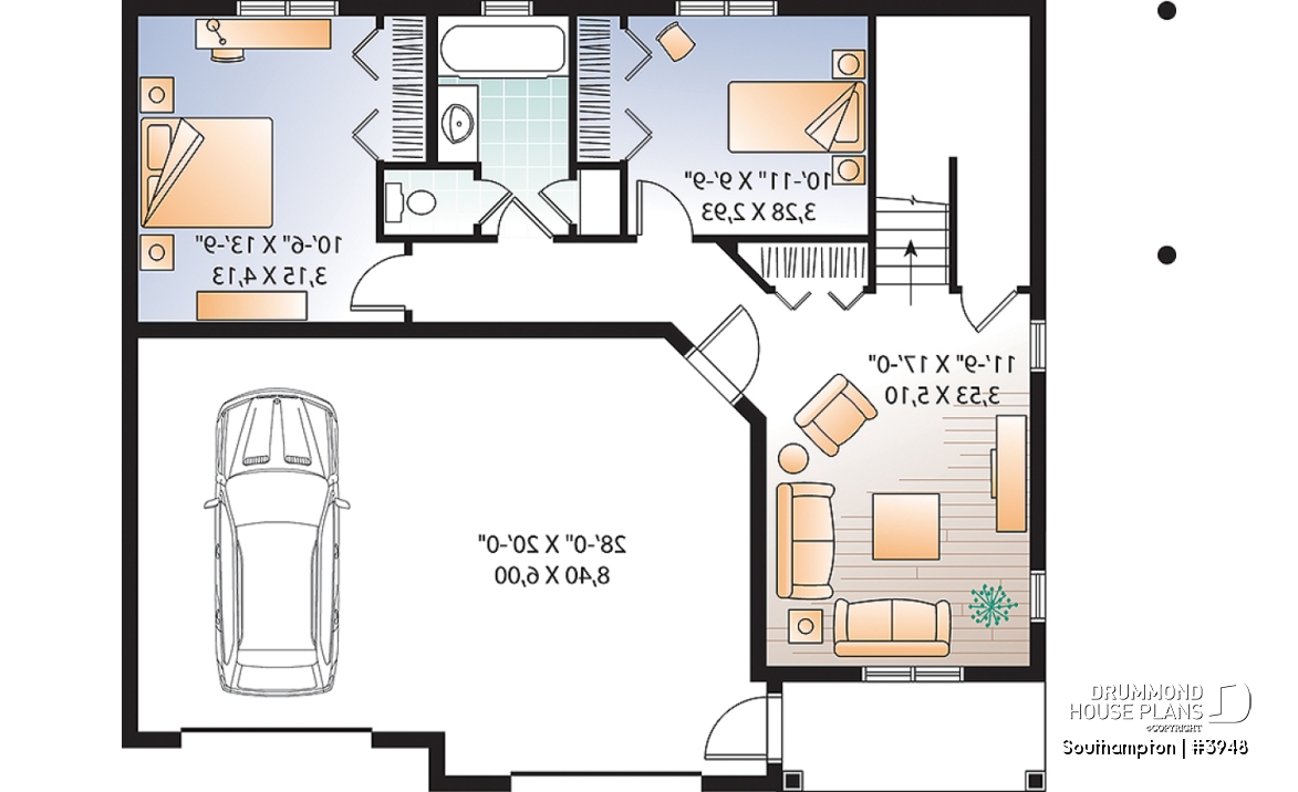 Basement - Panoramic 4 bedroom lakefront or mountain house plan, reverse floor plans, 2-car garage - Southampton